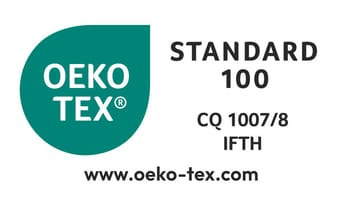 Icon OEKO-TEX® STANDARD 100 certified product, CQ 1007/8 certificate, IFTH. This label guarantees the chemical safety of certified products.