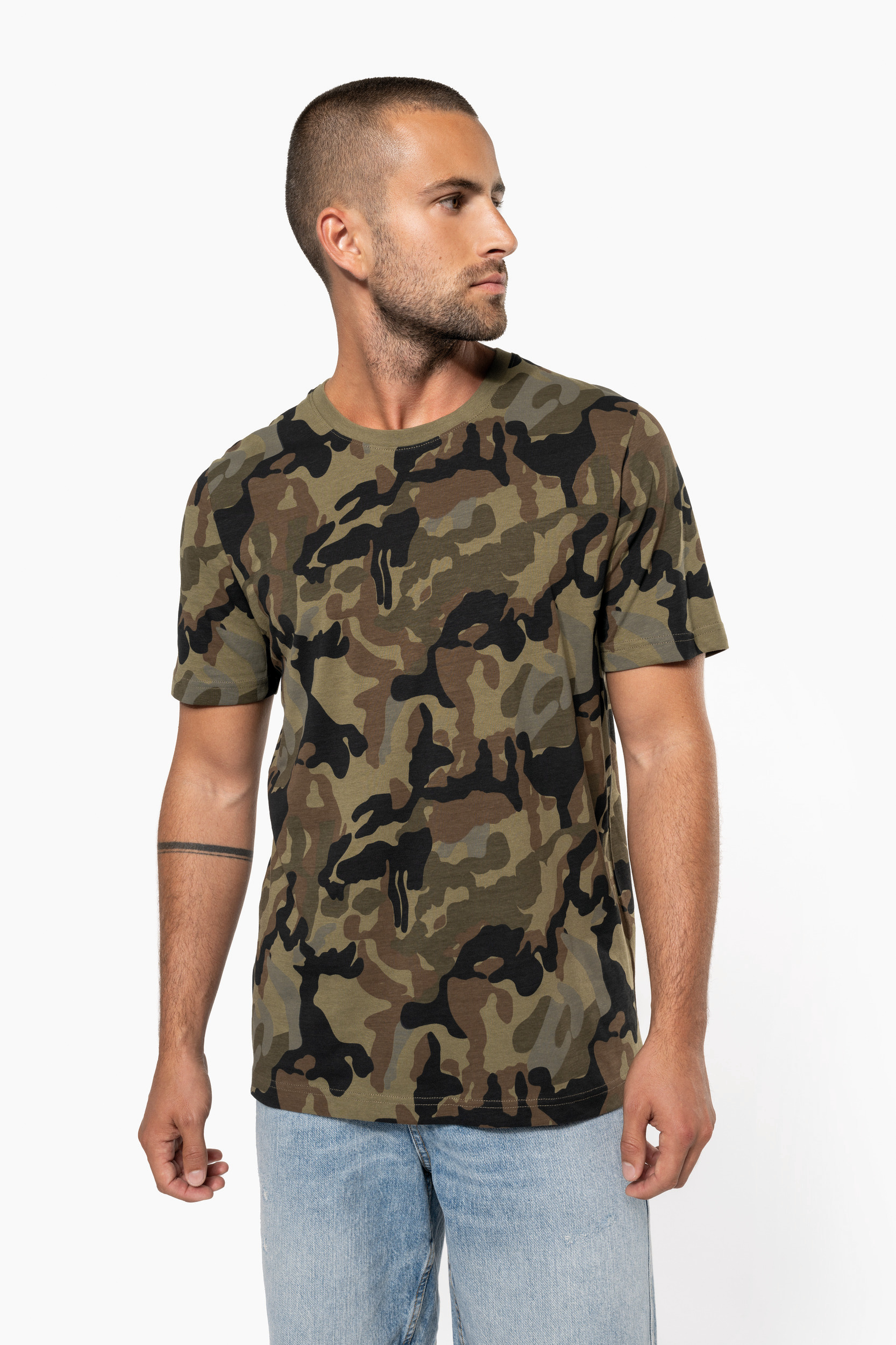 T-shirt Homme Fruit Of The Loom - Kaki Floral Vintage Années 90 - Taille XL - Neuf Sans Étiquettes