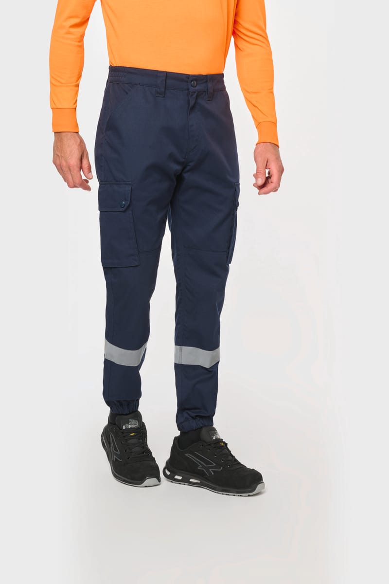kariban Pantalon cargo unisexe avec bas élastiqué et bande réfléchissante